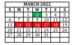 District School Academic Calendar for Alternative Education School for March 2022
