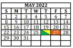 District School Academic Calendar for Jefferson Co Youth Acad for May 2022