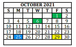 District School Academic Calendar for Alternative Education School for October 2021