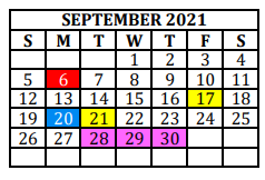 District School Academic Calendar for Alternative Education School for September 2021