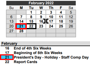 District School Academic Calendar for Needville Middle for February 2022