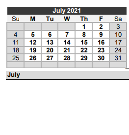 District School Academic Calendar for Needville El for July 2021