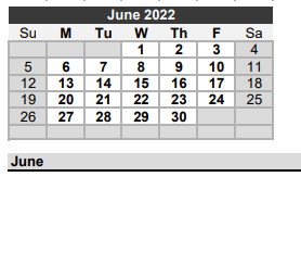 District School Academic Calendar for Needville H S for June 2022