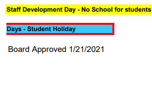 District School Academic Calendar Legend for Needville Middle