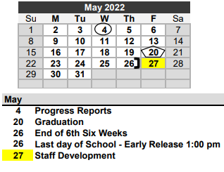 District School Academic Calendar for Needville Junior High for May 2022