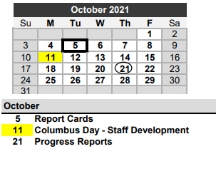 District School Academic Calendar for Needville El for October 2021