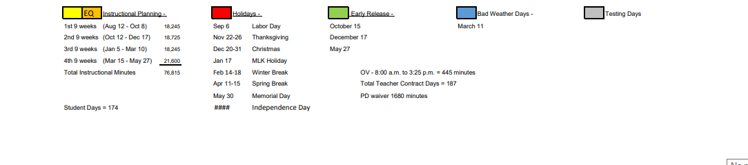 District School Academic Calendar Key for Crestview Elementary