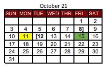 District School Academic Calendar for New Boston High School for October 2021