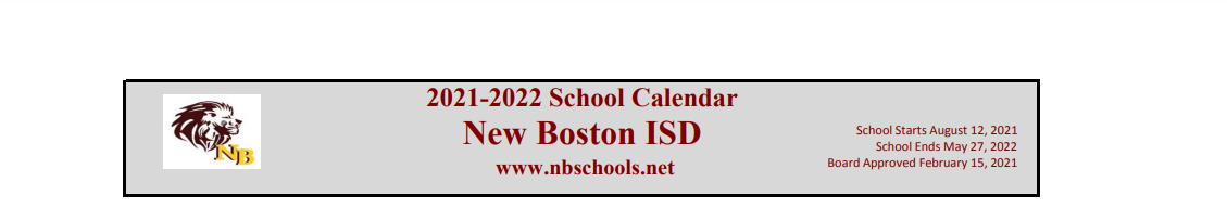 District School Academic Calendar for New Boston Daep