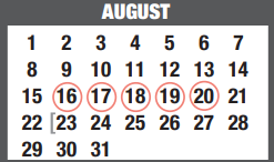 District School Academic Calendar for Memorial Intermediate for August 2021