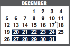 District School Academic Calendar for Memorial Intermediate for December 2021