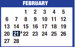 District School Academic Calendar for Memorial Elementary for February 2022