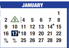 District School Academic Calendar for Memorial Intermediate for January 2022