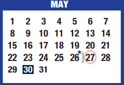 District School Academic Calendar for Memorial Intermediate for May 2022
