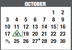 District School Academic Calendar for Memorial Elementary for October 2021