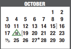 District School Academic Calendar for Memorial Intermediate for October 2021