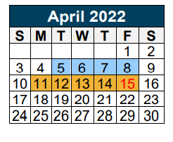 District School Academic Calendar for Valley Ranch Elementary for April 2022