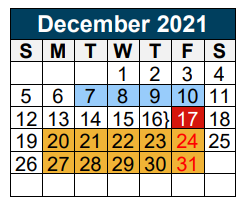 District School Academic Calendar for Project Restore for December 2021
