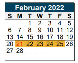 District School Academic Calendar for Project Restore for February 2022