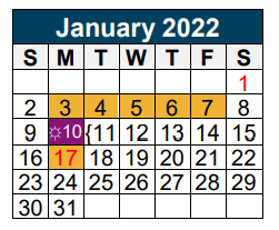 District School Academic Calendar for Project Restore for January 2022