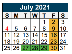 District School Academic Calendar for New Caney Elementary for July 2021