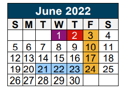 District School Academic Calendar for Kings Manor Elementary for June 2022