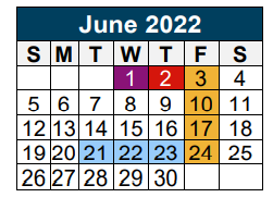 District School Academic Calendar for New Caney High School for June 2022