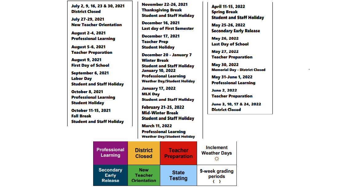 District School Academic Calendar Key for New Caney Elementary