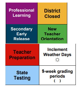 District School Academic Calendar Legend for White Oak Middle School