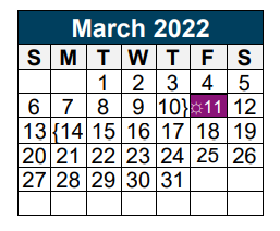 District School Academic Calendar for Project Restore for March 2022