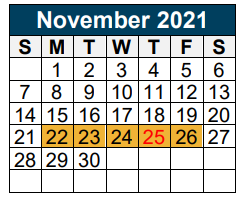 District School Academic Calendar for Porter Elementary for November 2021