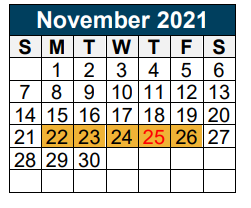 District School Academic Calendar for Project Restore for November 2021