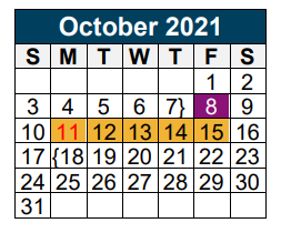 District School Academic Calendar for White Oak Middle School for October 2021