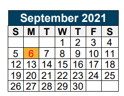 District School Academic Calendar for Project Restore for September 2021