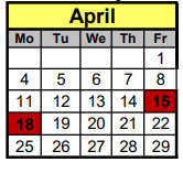 District School Academic Calendar for New Diana High School for April 2022