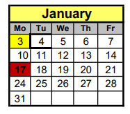District School Academic Calendar for New Diana Middle for January 2022