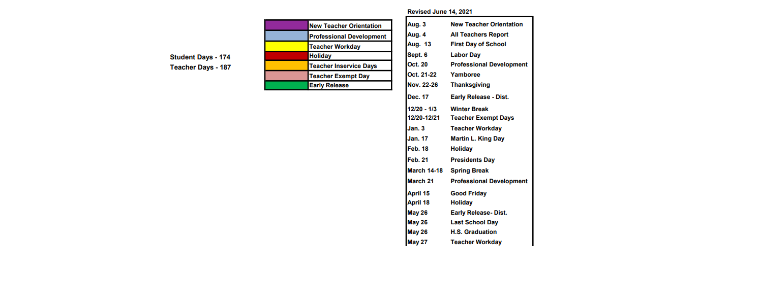 District School Academic Calendar Key for New Diana High School