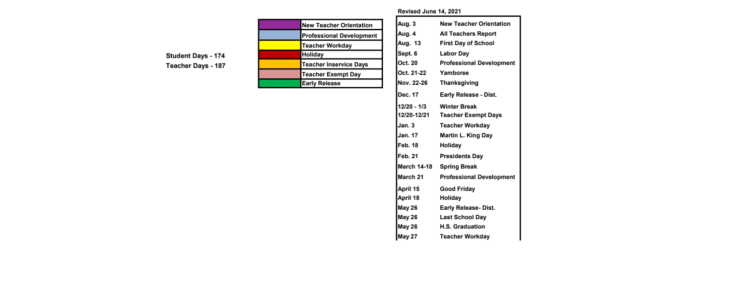 District School Academic Calendar Key for New Diana Middle