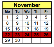 District School Academic Calendar for Robert F Hunt Elementary for November 2021