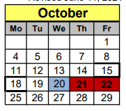 District School Academic Calendar for Robert F Hunt Elementary for October 2021