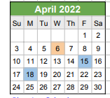 District School Academic Calendar for Headstart for April 2022