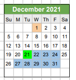 District School Academic Calendar for Metropolitan Business High School for December 2021