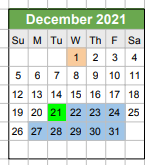 District School Academic Calendar for Beeman Elementary School for December 2021