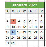 District School Academic Calendar for Hill Central Music Academy for January 2022