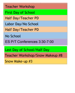 District School Academic Calendar Legend for New Haven Academy