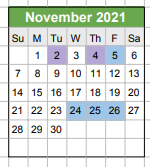District School Academic Calendar for Bishop Woods School for November 2021