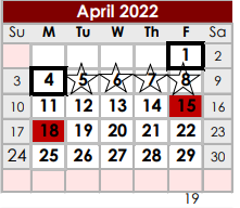 District School Academic Calendar for New Waverly Junior High for April 2022