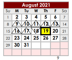District School Academic Calendar for New Waverly Elementary for August 2021
