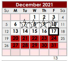 District School Academic Calendar for New Waverly High School for December 2021