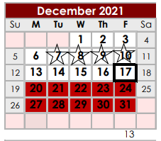 District School Academic Calendar for New Waverly Elementary for December 2021